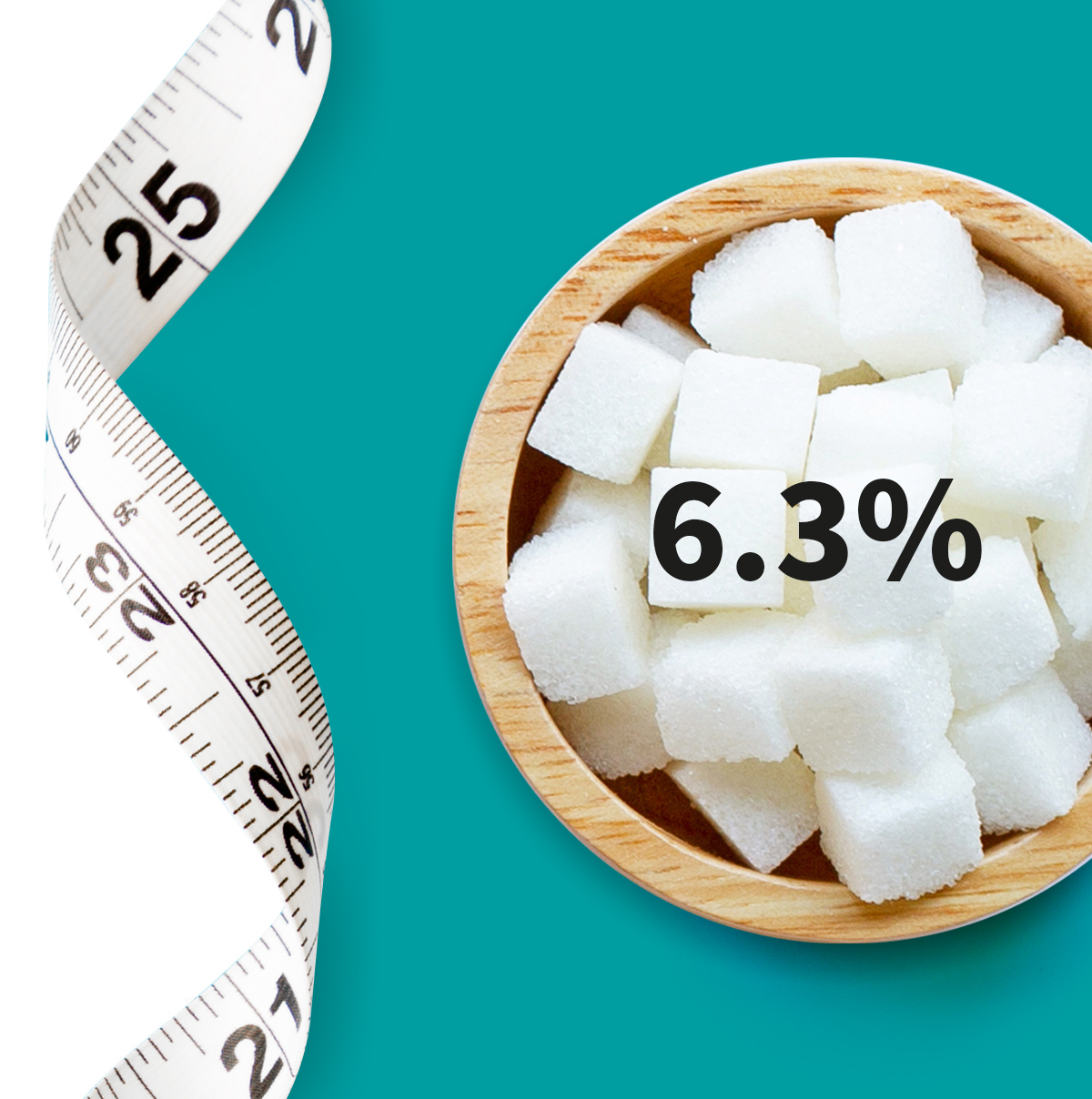 [.SE-se Sweden (swedish)] •	A measuring tape and a bowl full of sugar cubes shown as a metaphor for diabetes